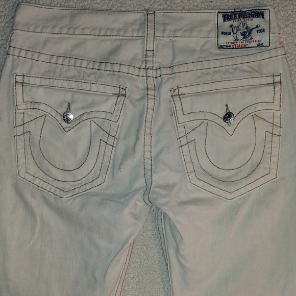 True Religion 34x32 Straight Jeans Cream White Brown Y2K Relaxed Baggy - Picture 1 of 12